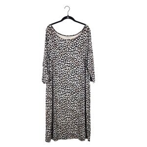 Talbots Black Tan Animal Print Knit 3/4 Sleeve Midi Dress 1X Casual Stretch